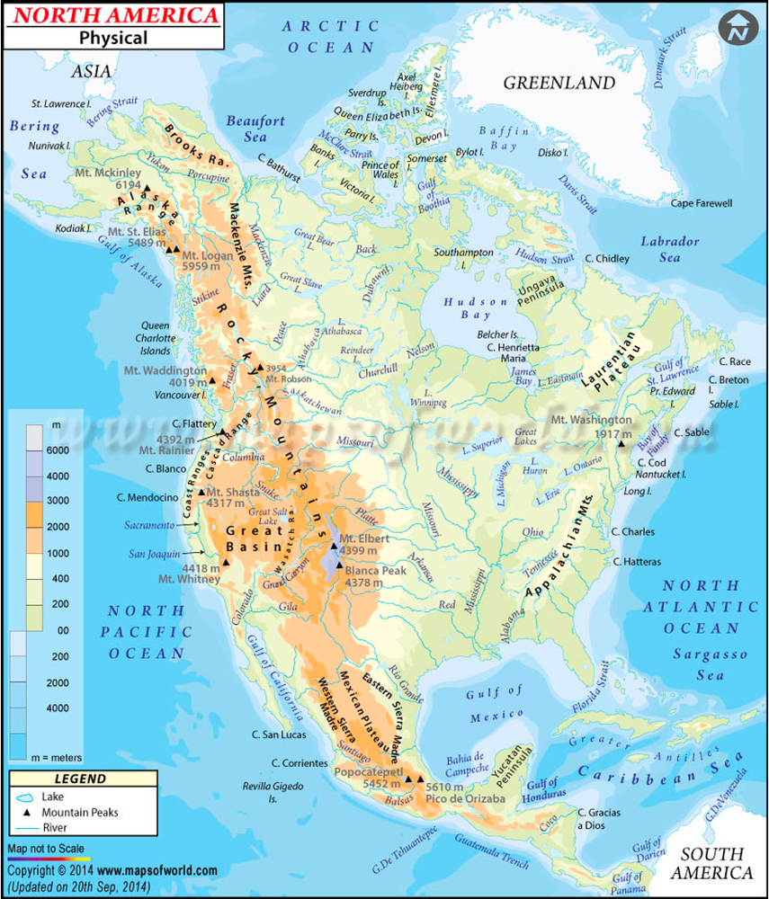 Physical Map of North America