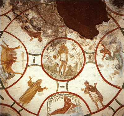 250-400 CE: Painted Ceiling of Catacomb, The Good Shepherd, Orants and ...