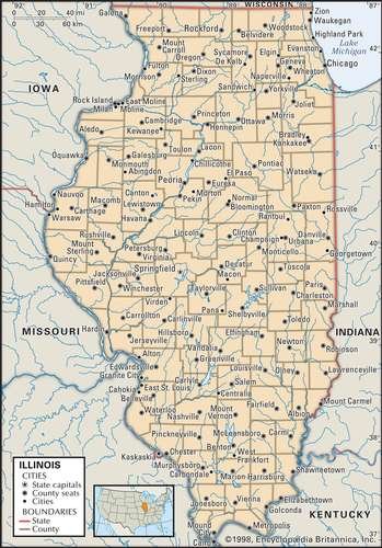 A map of Illinois. Taken from Britannica.