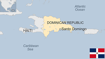 This is a map of the Dominican Republic and its flag
