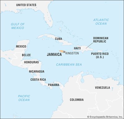 This is a map displaying the location of Jamaica