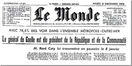 Le 21 Décembre 1958, De Gaulle Est élu 1er Président De La Ve ...