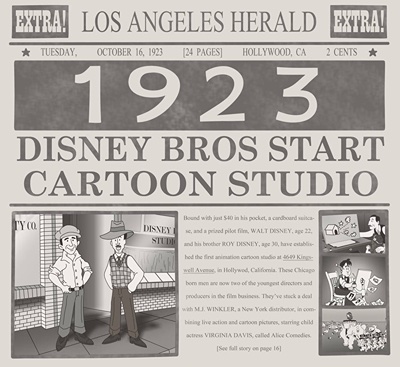 First Disney Production 1923-Disney Brothers Studio is founded