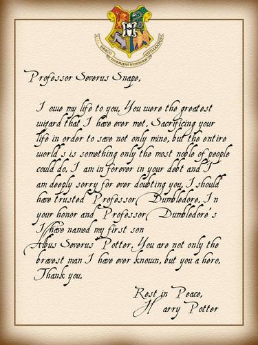 a thank you letter written by Harry Potter 16 years after Severus Snape ...