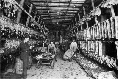 Men working in the slaughterhouse.