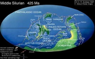 This is a map of the mid Silurian period