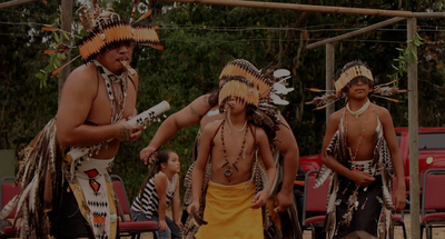 Members of the Pomo Tribe today performing a dance