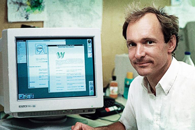 Tim Berner-Lee At CERN In 1994. An Early Version Of World Wide Web Software Is Running On The ...