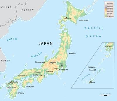A map on Japan and its unique location as opposed to the rest of the ...