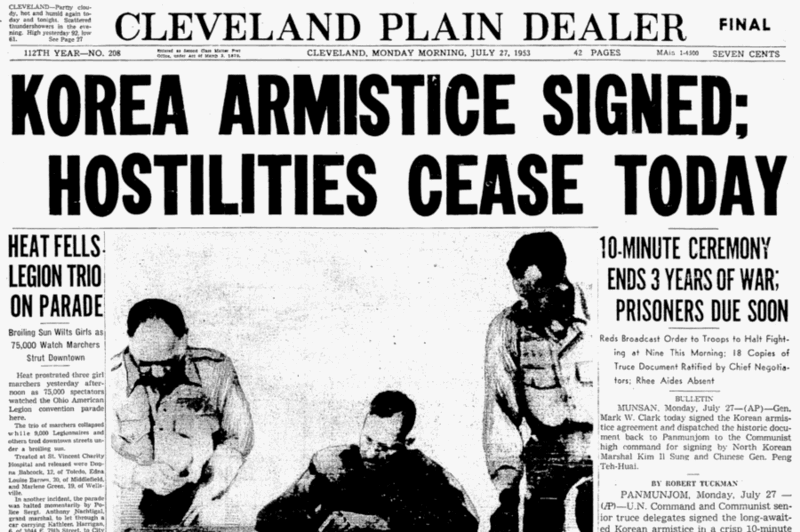 On May 27, 1953 a cease fire agreement ended the war and has never been ...