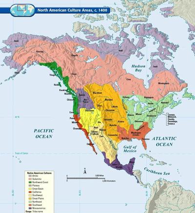 This map shows Native American tribes, culture areas, and linguistic ...