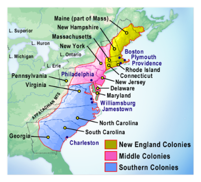 This image shows the 13 English Colonies in North America.