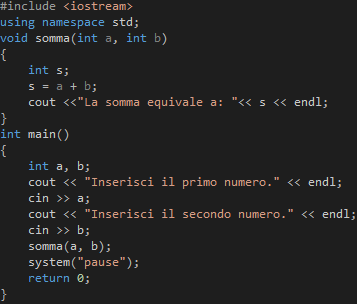 Uso di una funzione c++.