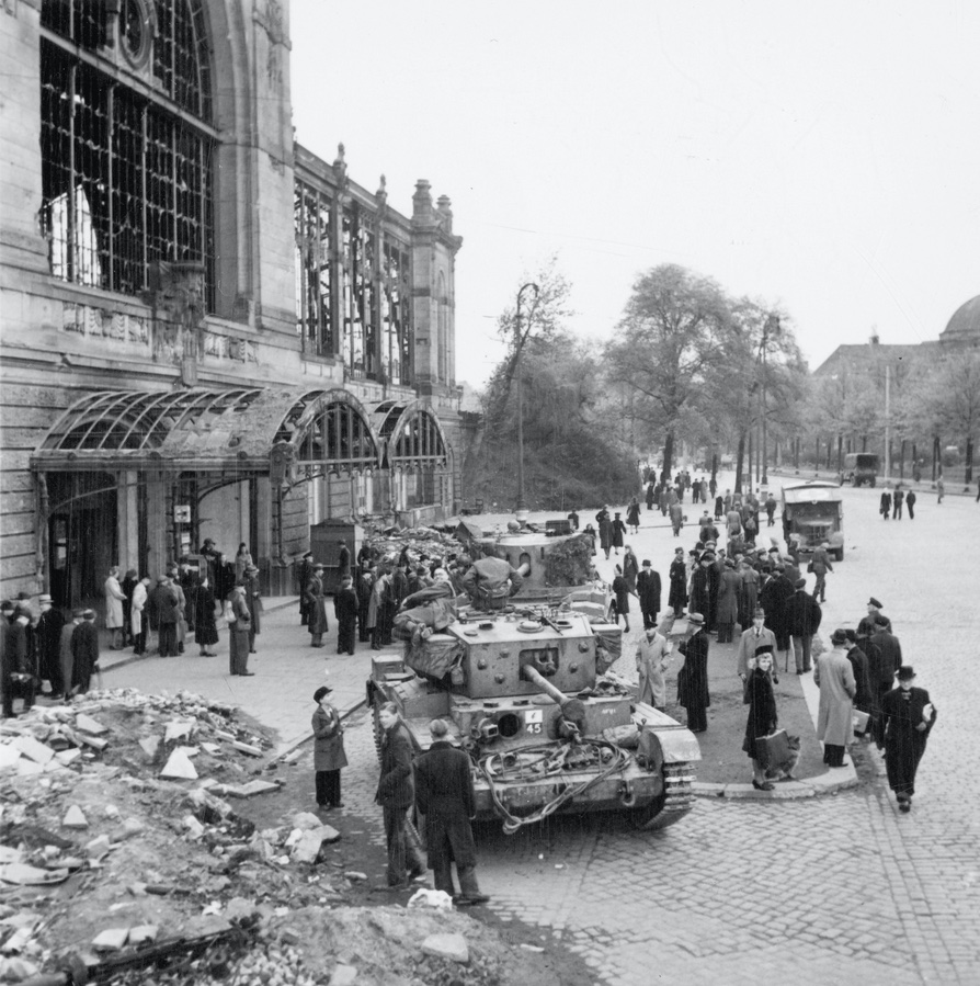 German civilians and British tanks, Germany, 5th May 1945. Official ...