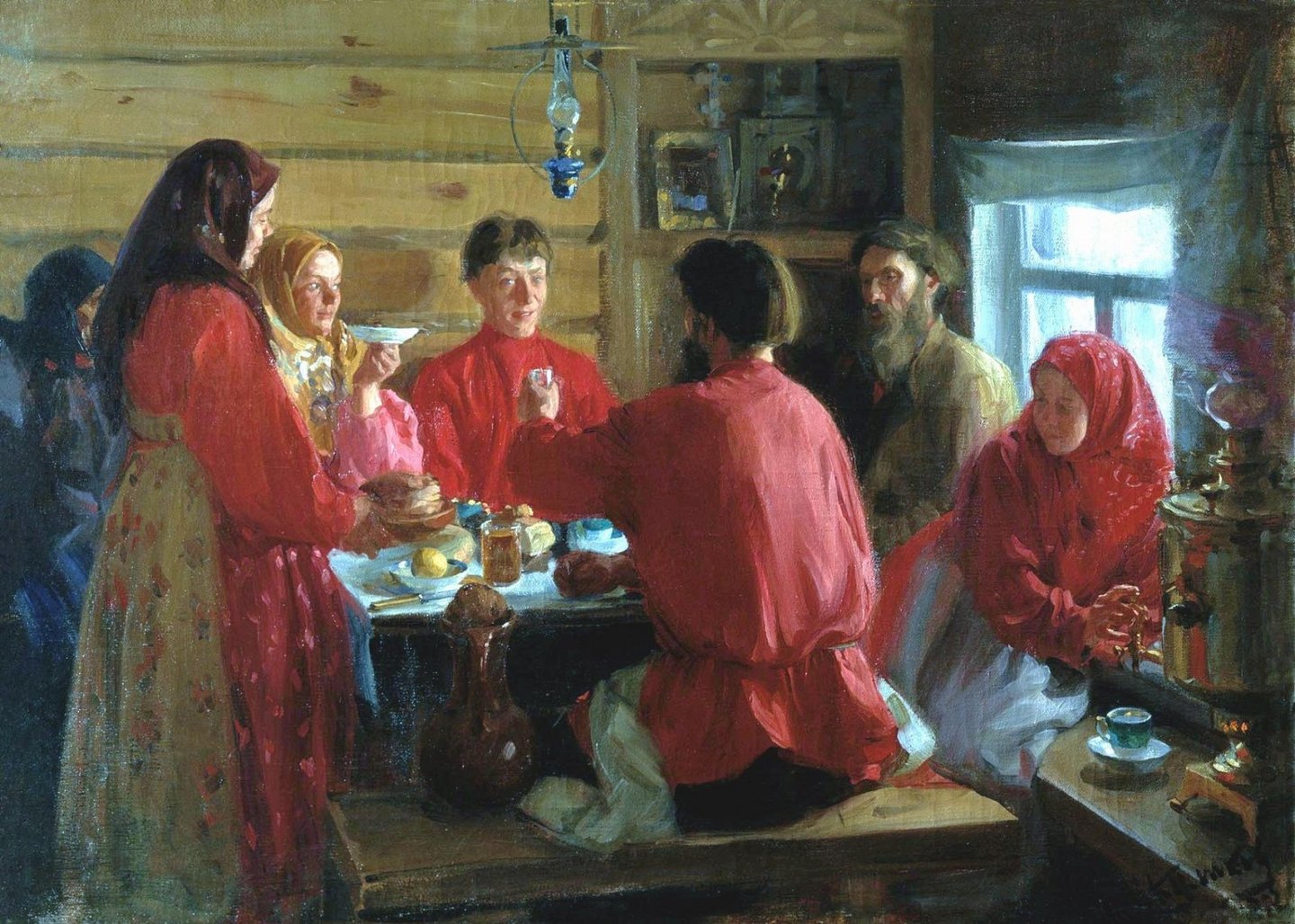 Куликов Иван Семенович «чаепитие в крестьянской избе» 1902