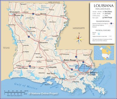 Reference Maps Of Louisiana Usa Nations Online Project Texas Louisiana Border Map 1024x864 
