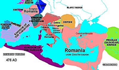This map shows the extent of the Roman Empire prior to its collapse.