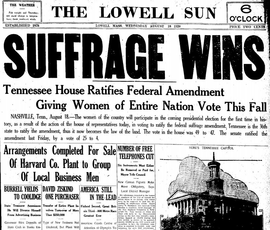 19th Amendment ratified