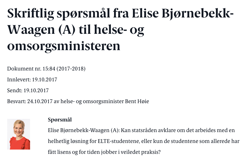 Bent Hoie Svarer Pa Skriftelig Sporsmal Fra Else Sutori