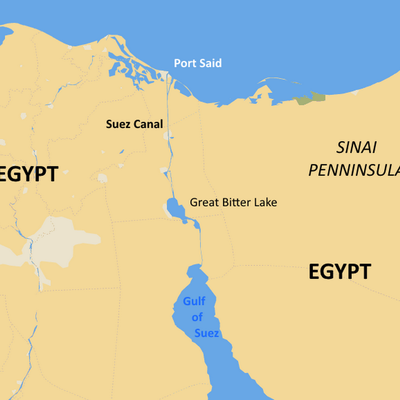 Figure 4: A map of the region surrounding the Suez Canal.