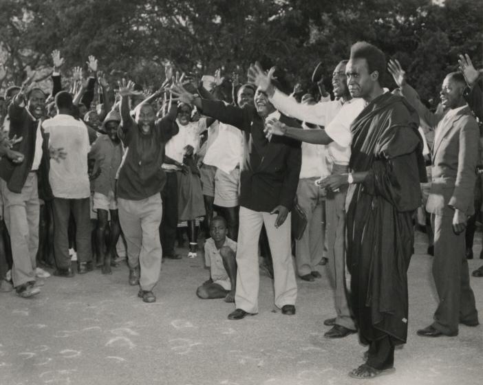 Decolonization of Africa. Independence supporters in a rally.