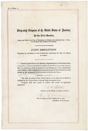 The Nineteenth Amendment to the Constitution of the United States ...
