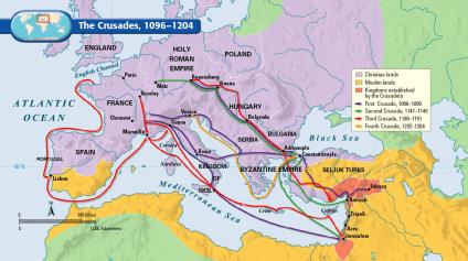 This Map Shows The Paths Of The First Four Crusades.