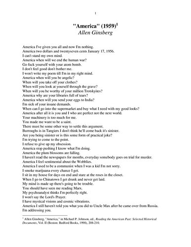 America by Allen Ginsberg, 1956