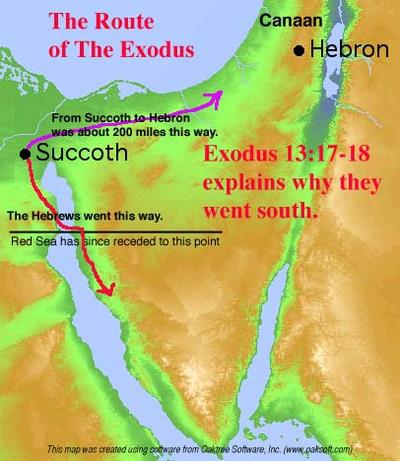 The Route (red) The Hebrews Took To The Promised Land