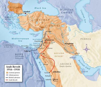 This map shows the path taken by the Arab Revolt.