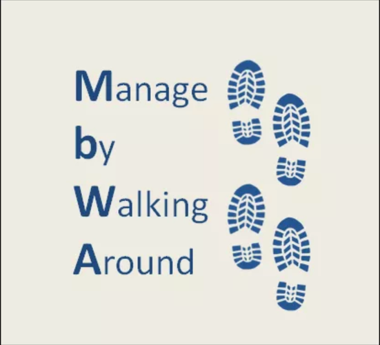 Just walking around. Mbwa. Management by Walking. Management by Walking around. Walking by.