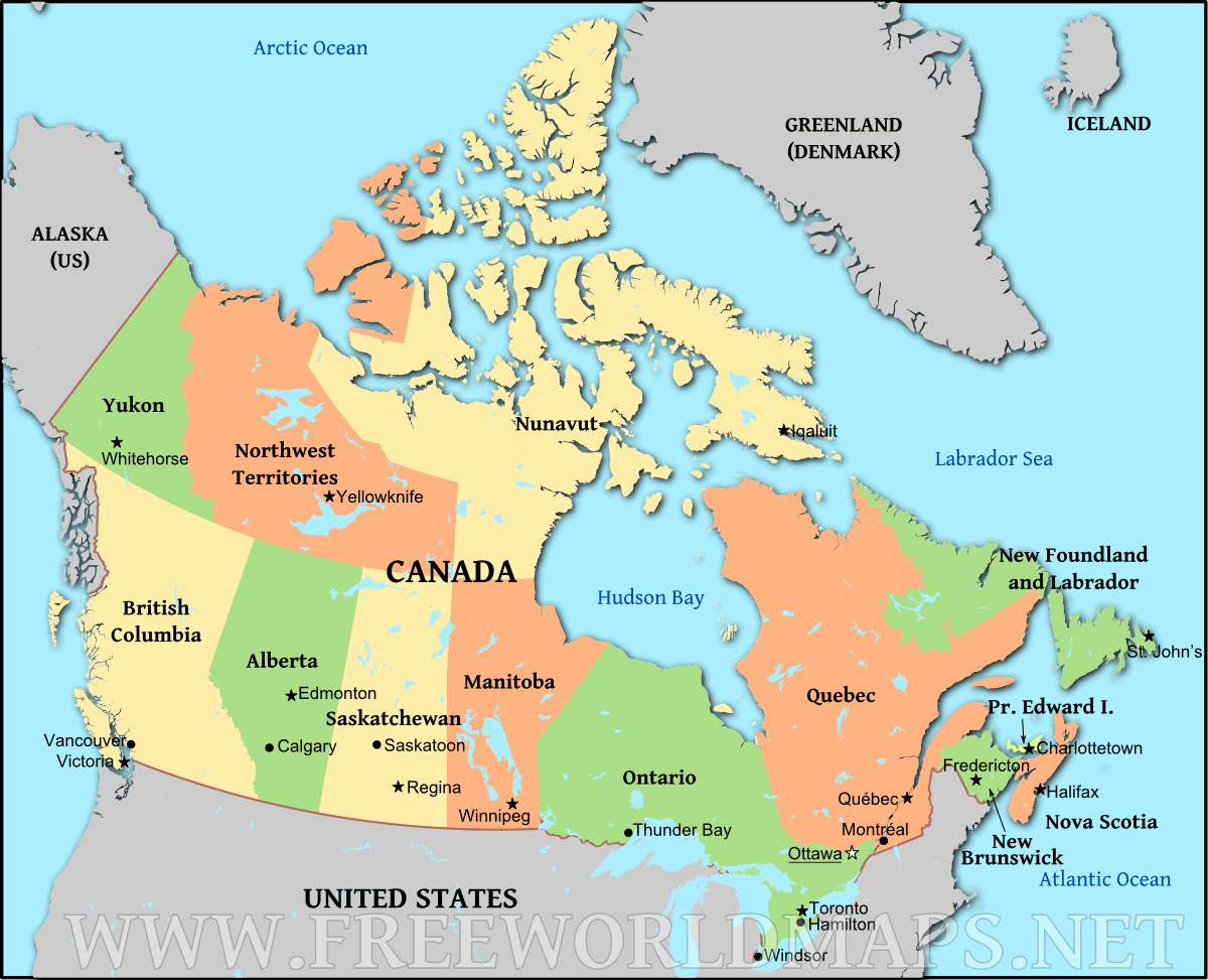 Карта канады с городами на русском. Политическая карта Канады. Канада на карте. Canada political Map. Границы Канады на карте.