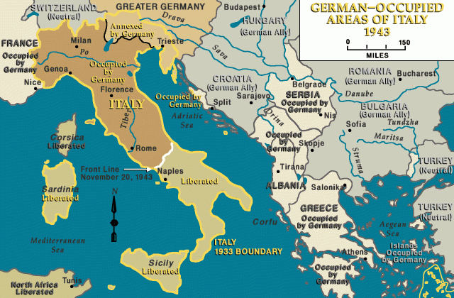 This map depicts how much of Italy was occupied by Germany, reinforcing ...