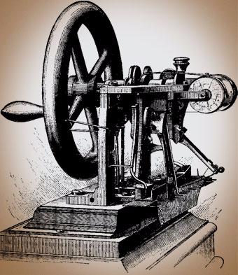 Textile Machine Invention It worked by putting the thread around the wheel. The thread went into ...