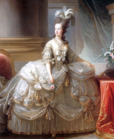 Aboce shows a portait of Marie Antoinette, wearing typical, extravagant ...
