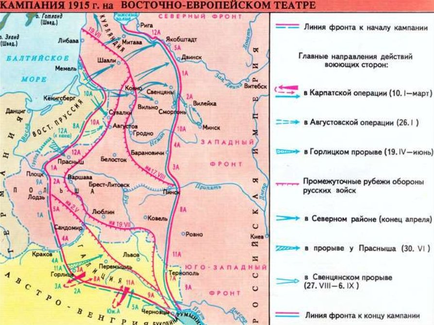 На схеме обозначено наступление юго западного фронта русских войск