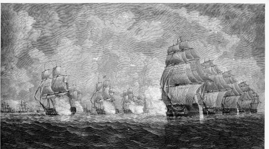 NAVAL BATTLE, 1804. - Action off Pulo Aor, between French warships and ...