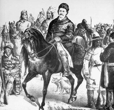 Louis Riel on horseback. fleeing to USA