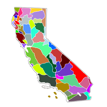 Indigenous tribal and languages regions of California, arbitrarily ...