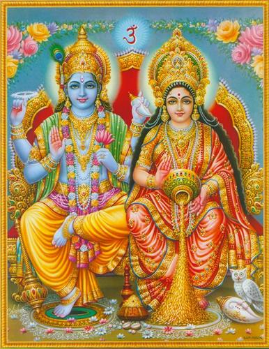 A picture of Vishnu, and his wife Lakshmi, the goddess of fortune.