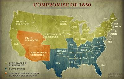 A map showing the distribution of free and slave states/territories 