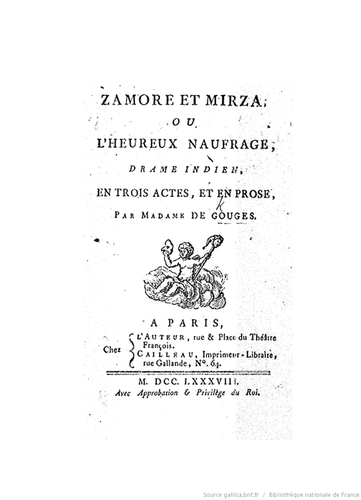 Zamore and Mirza, one of Olynpe de Gouges' most famous plays