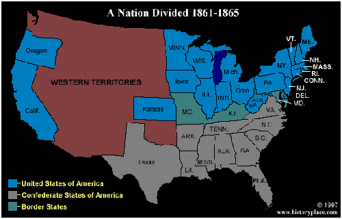 Map of the division of the states before the start of the Civil