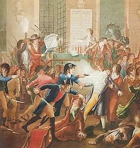 Napoleon protecting the delegates behind him from attackers who still ...