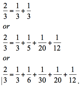 Sum of unit fractions to express other fractions