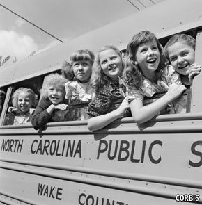 All white children on a North Carolina public school bus.
