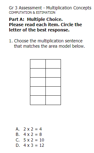 3rd Grade Multiplication Test 2017-18