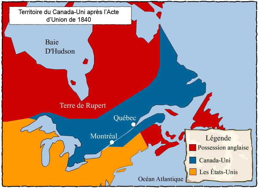 Le territoire du Canada-Uni suite à l'Acte d'Union (1840)