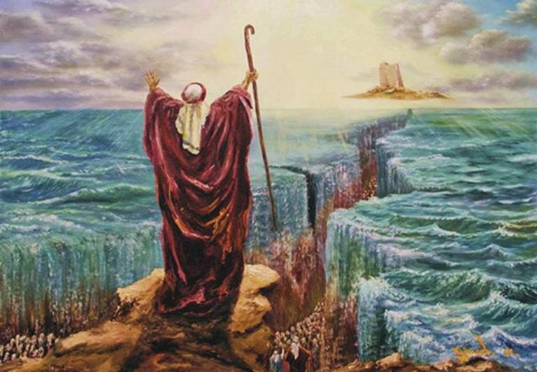 Image Of Moses Splitting The Red Sea When He And The Chosen People Escaped The Egyptians 