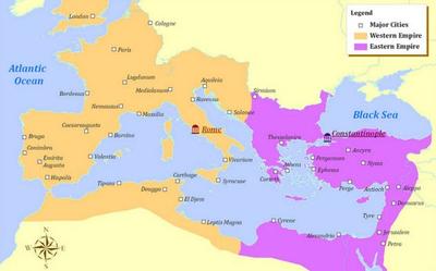 Roman Empire splits into half, Western Roman Empire and Eastern Roman ...